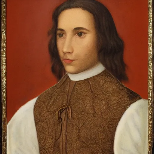 Prompt: a portrait of a young brown skinned and brown haired ancient nobleman