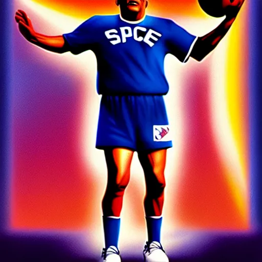 Image similar to a film poster of space jam with maradona, photorealistic film grain,