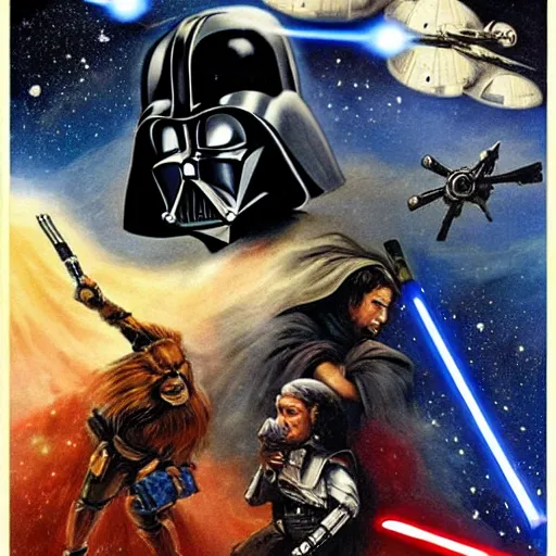 Image similar to an epic battle scene in space, style of star wars