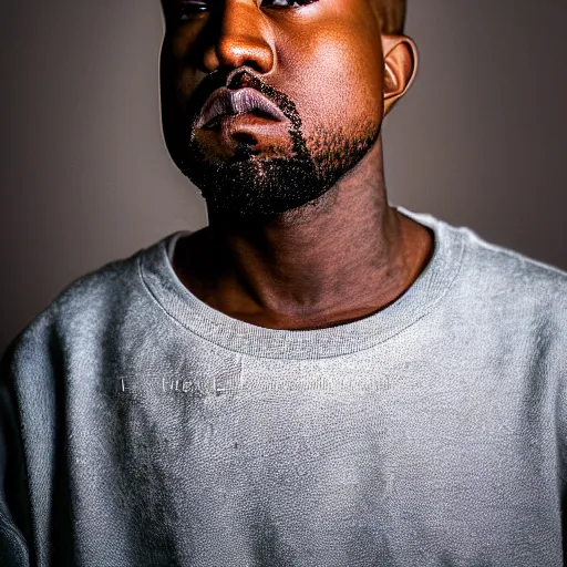 Prompt: the face of young kanye west at 3 1 years old, portrait by julia cameron, chiaroscuro lighting, shallow depth of field, 8 0 mm, f 1. 8