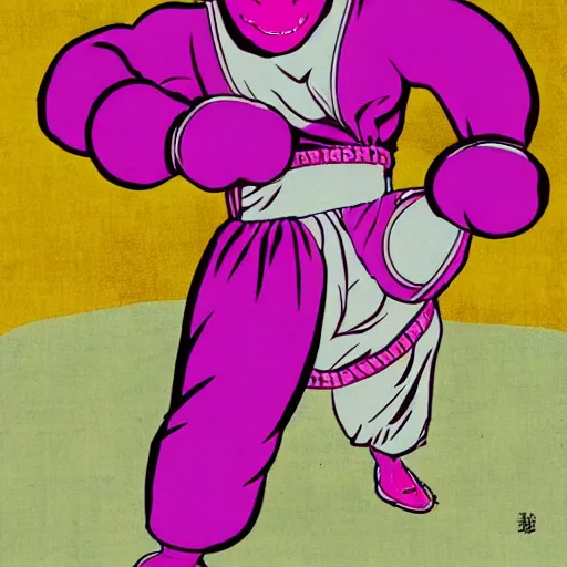 Image similar to monk fight monkey with pink gloves, retro 5 0 s style, art by akihito tsukushi