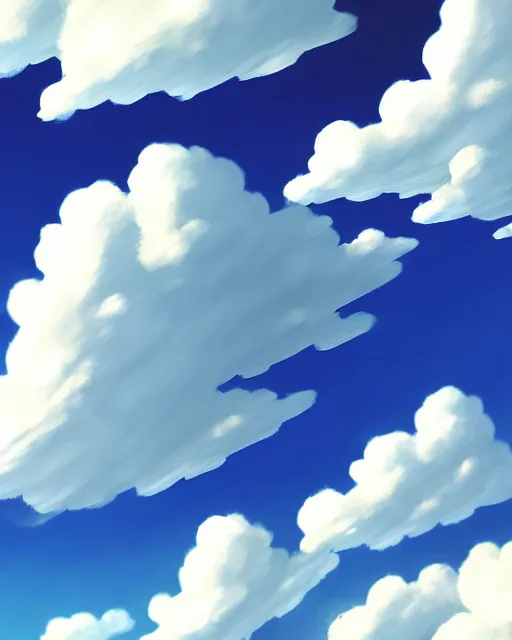 Image similar to simple realistic anime clouds, midday, digital art, trending on artstation, gradient colors, fisheye perspective