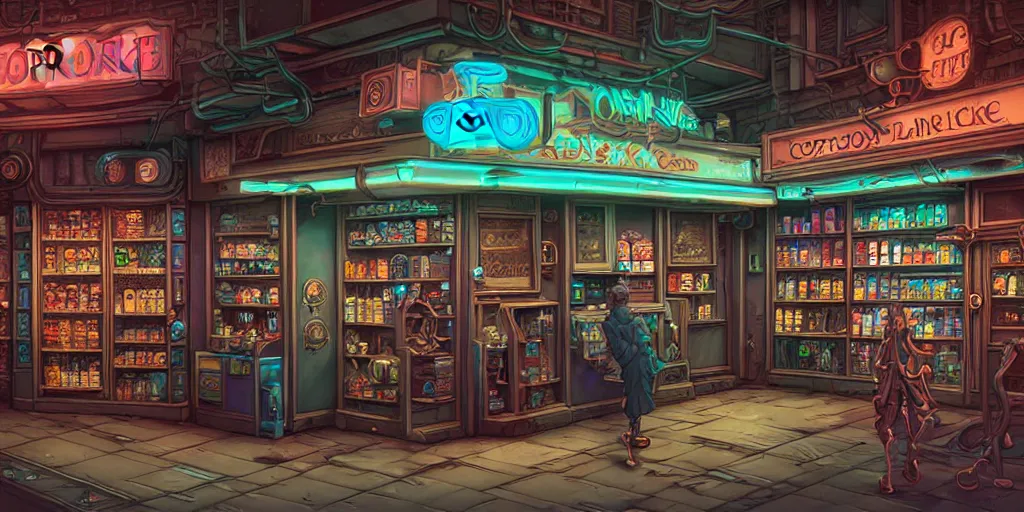 Prompt: fantasycore, eldritch, psychic, elemental masterpiece 8k resolution Behance HD scrollwork magic conduits zBrush Central contest winner, cel-shaded cyberpunk convenience store pastiche by Dan Witz