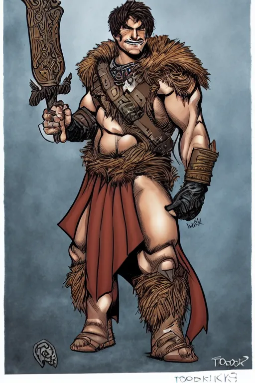 Prompt: a mix between a barbarian and a warlock, male, by todd nauck