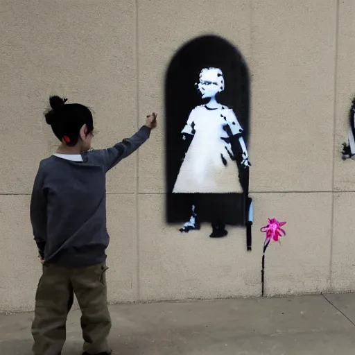 Prompt: A photograph of a Banksy painting in Omaha