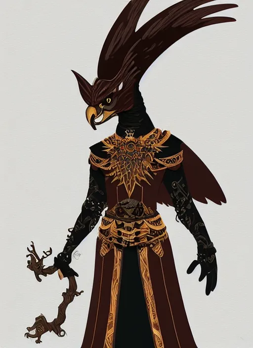 Image similar to hawk headed warlock, wind magic, exquisite details, full body character design, white background, by studio muti