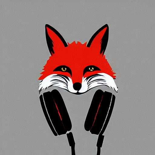 Image similar to fox in headphones, art, digital art, minimalism,