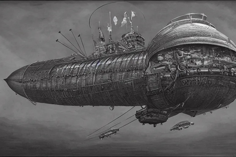 Prompt: a steampunk spelljammer airship by laurie lipton