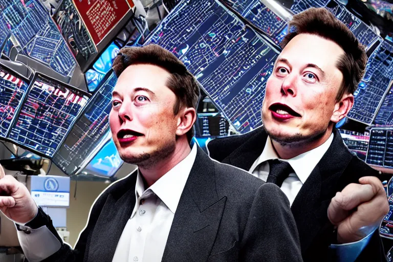 Prompt: portrait of elon musk losing money on stocks, traumatising, dramatic, horror, scary, stressful, award - winning photography, detailed, 8 k, hdr, high quality