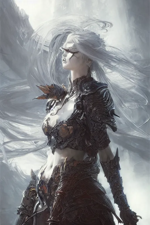 Prompt: Art of Malenia from Elden Ring by Yoshitaka Amano, Ruan Jia, Kentaro Miura, Artgerm