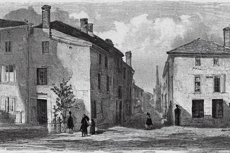 Prompt: street view of a Maisons-Alfort in 1850