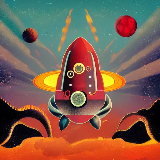 Image similar to rocket ship album art, cover art, poster