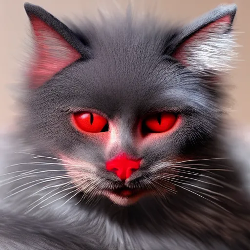 Image similar to vampire red cat realistic, fluffy fur