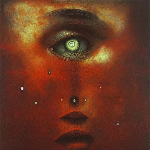 Prompt: beksinski, zdzisław - her eyes wide, oil on canvas