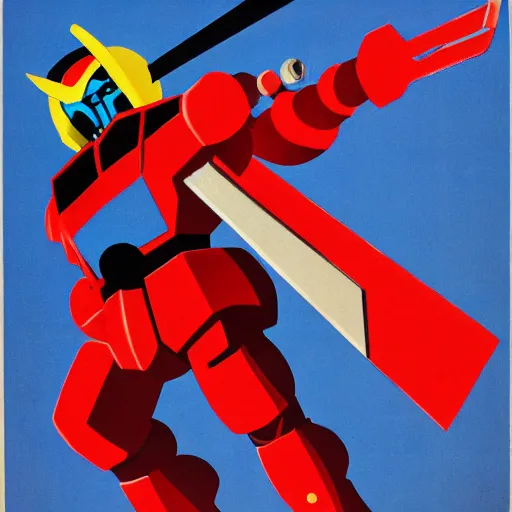 Image similar to detailed soviet propaganda poster of a gundam holding a pickaxe