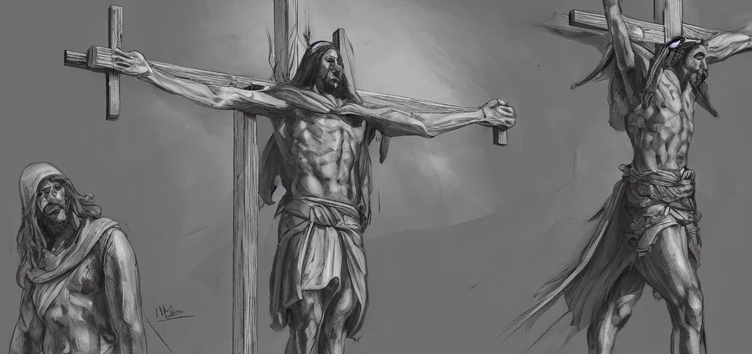 Prompt: Crucifixion of Jesus concept art of Hicham Habchi, trending on ArtStationH, very detailed, high quality