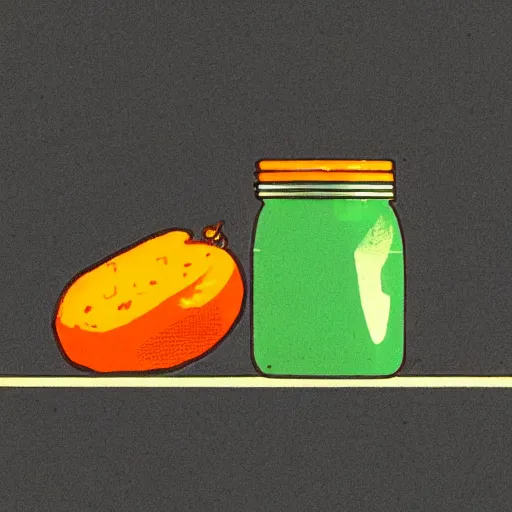 Prompt: a risograph of a pickle jar