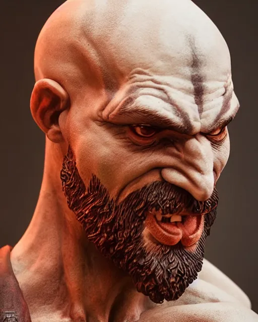 Prompt: kratos, clay sculpture portrait by cedric peyravernay