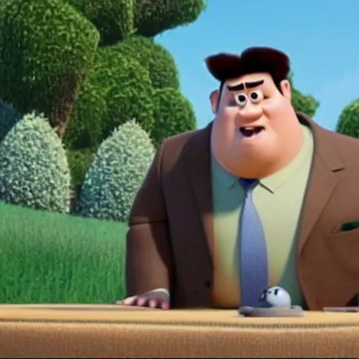 Prompt: a frame from the pixar film up, starring bill clinton