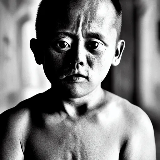 Image similar to portrait of down syndrome edp 4 4 5 by steve mccurry, sharp focus, 4 k editorial photograph, soft lighting, black background