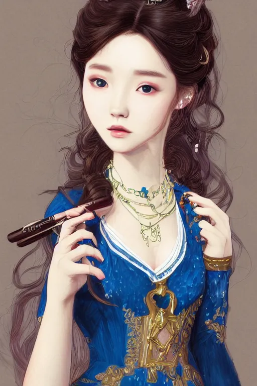 Image similar to Protrait of a Beautiful IU from Hotel del Luna, high fantasy, detailed face, artstationhd, trending on artstation, by James Jean