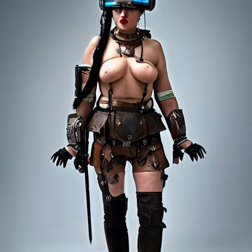 Image similar to full body photo of dieselpunk amazon warrior