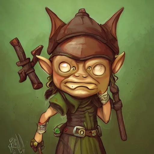 Image similar to Cute Goblin Cleric Girl with large expressive eyes and a red scarf, hatched ear, green skin, by Luke Pearson, Cornelia Geppert, digital illustration, comic style, cartoon style, concept art