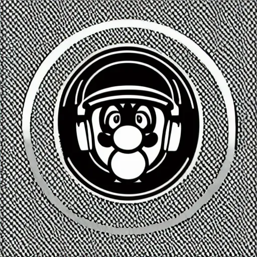 Image similar to svg sticker, centered, round-cropped, white-space-surrounding, SuperMario listening to headphones, flat colors, vector art