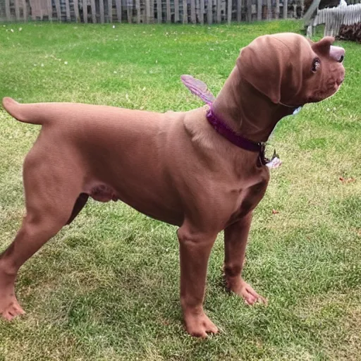 Prompt: brown pitbull with angel wings in heaven