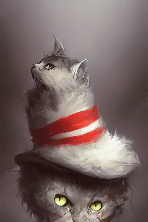 Image similar to the cat in the hat, scary, concept art by greg rutkowski