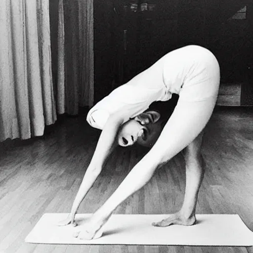 Image similar to Marilyn Monroe doing yoga, trending on instagram