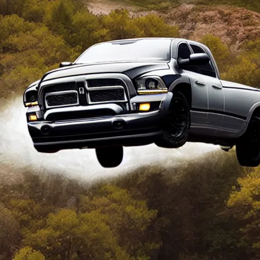 Image similar to photograph of a new dodge ram flying in the sky