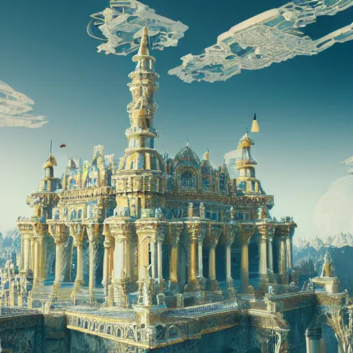 Image similar to palace in the sky, 4 k, intricate detailed, jaw dropping, gorgeous, surreal, octane render