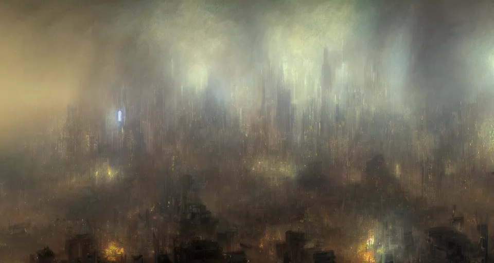 Image similar to Mech robot city. By Joseph Mallord William Turner, fractal flame, highly detailded