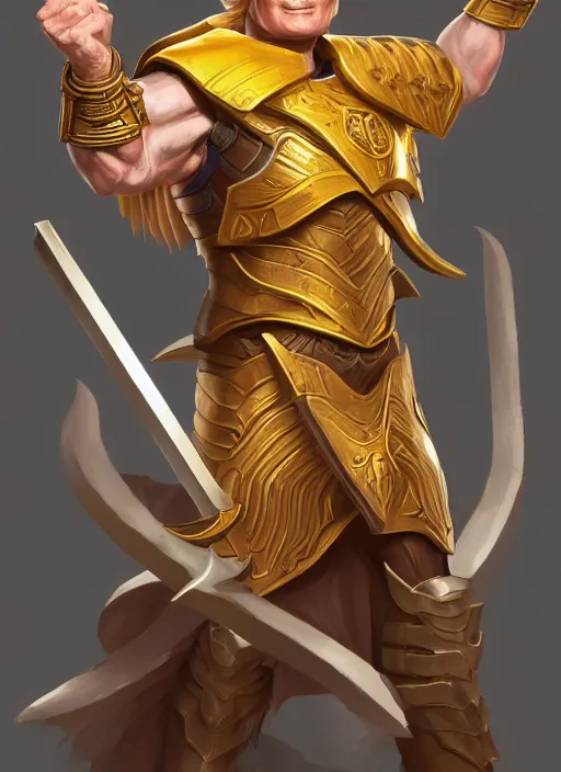 Image similar to profile of conan o'brien as a paladin with short blond hair and big muscles, yellow hair, casting a protection spell, cell shaded, octane, trending on artstation