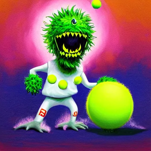 Image similar to a tennis ball monster, digital art, fantasy, magic, trending on artstation, ultra detailed, professional illustration by Basil Gogos