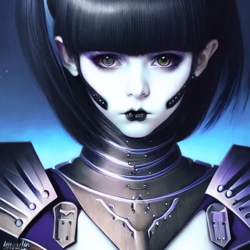 Prompt: portrait of beautiful cute goth girl in warhammer armor, art by kuvshinov ilya and wayne barlowe