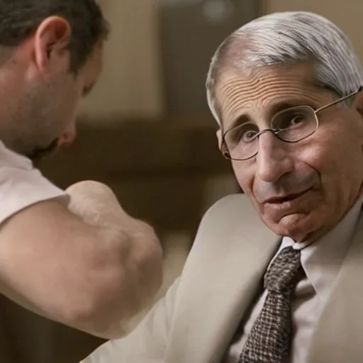 Prompt: Anthony Fauci in the human centipede movie, movie still,