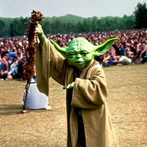 Image similar to yoda performing at woodstock