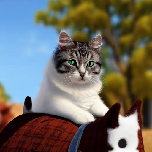 Image similar to Fluffy cat horseback riding. High resolution. Highly realistic. Highly detailed. 8k. 4k.