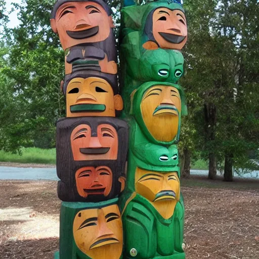 Prompt: totem pole made of frogs