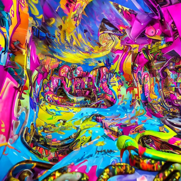 Image similar to graffiti twisted forms, inside the colorful 3 d graffiti realm, high definition image, extremely detailed and intricate