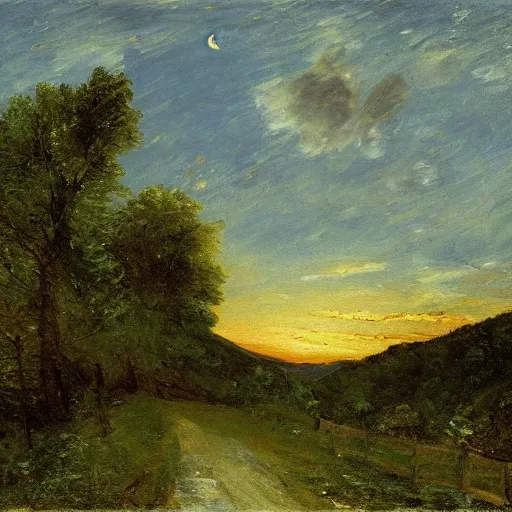 Prompt: Blue Ridge Parkway at Twilight painted by John Constable