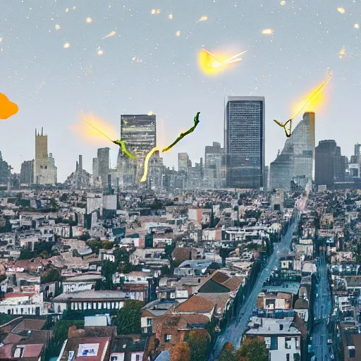 Image similar to a meteor falling on a modern city view