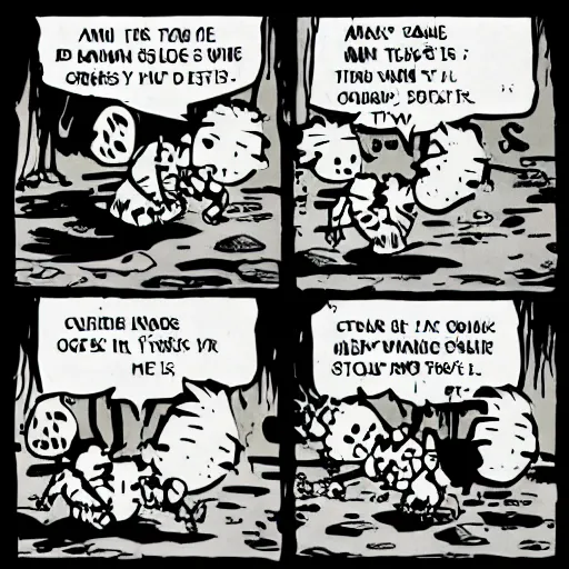 Prompt: A Calvin and Hobbes comic strip panel about demons