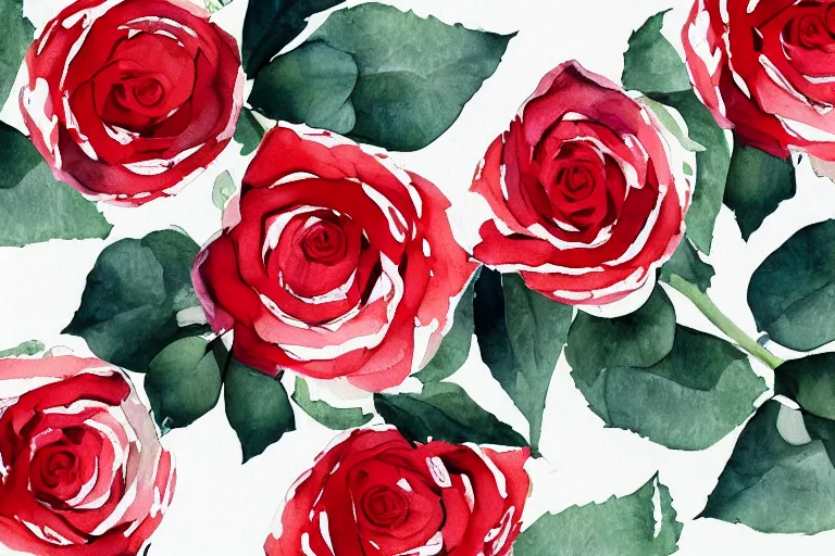 Prompt: red and white roses, watercolor, detailed, white background