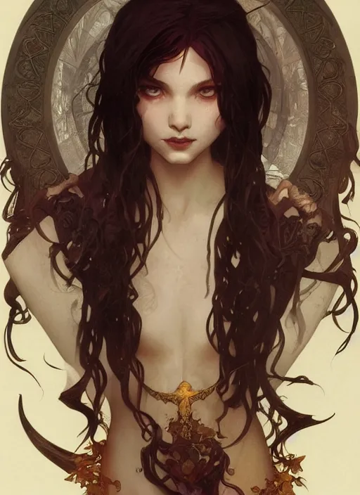 Image similar to a beautiful cute young vampire girl, D&D, fantasy, intricate, cinematic lighting, highly detailed, digital painting, artstation, concept art, smooth, sharp focus, illustration, art by Terry Moore and Greg Rutkowski and Alphonse Mucha