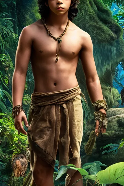 Image similar to young jake t. austin plays mowgli in the live action adaptation of the jungle book, 3 5 mm photography, highly detailed, cinematic lighting, 4 k