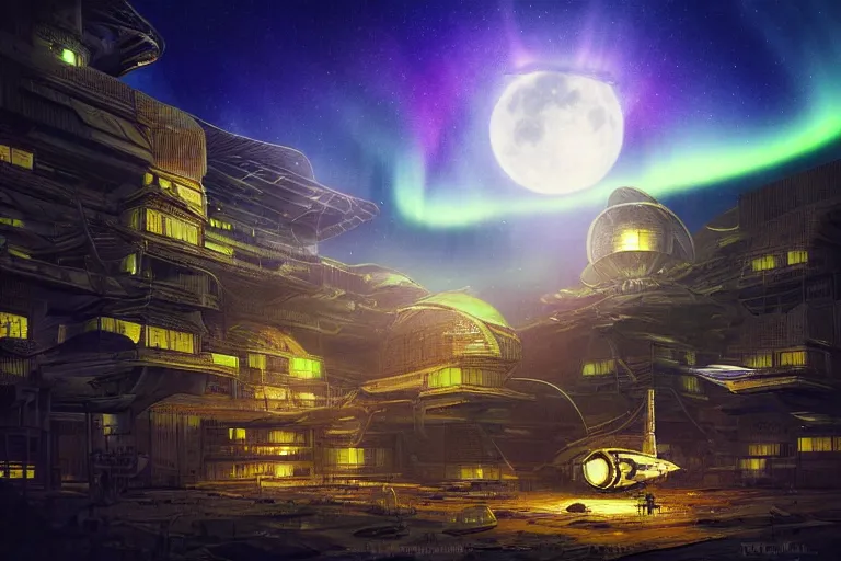 Prompt: spaceship favela honeybee hive, sci - fi interior environment, industrial factory, apocalyptic, moonlight, aurora borealis, award winning art, epic dreamlike fantasy landscape, ultra realistic,