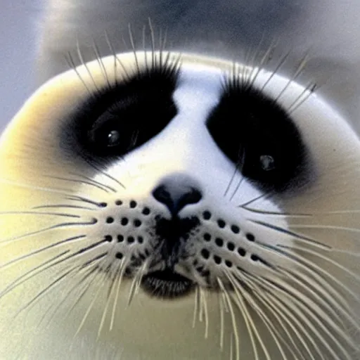 Image similar to photo of a harp seal with the face of a cat